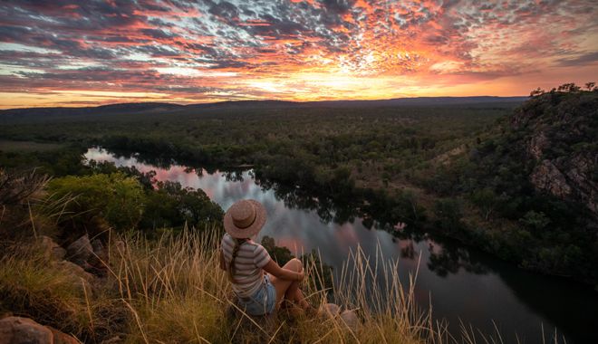 Girl Enjoying the Sunset Over Nitmiluk National Park@credit Tourism NT Katie Goldie