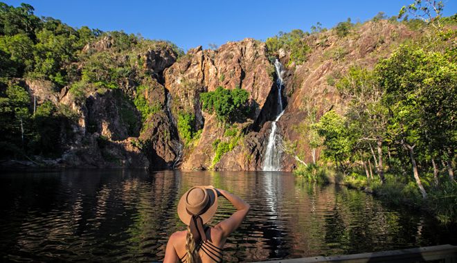 Girl Looking at the Wangi Falls@credit Tourism NT Katie Goldie