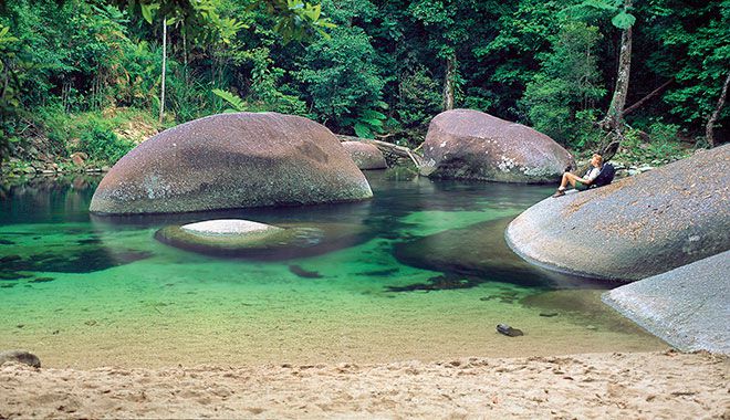 Girl on Boulder  Mossman Gorge