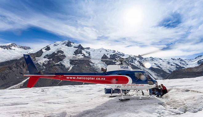 The Helicopter Line Tasman Glacier Heli Hike Snow Landing in the Mount Cook National Park