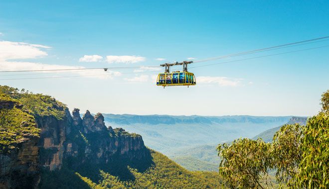 Sky Way cable car at Blue Mountains, in Scenic World, one of famous tourist attractions in Katoomba, New South Wales, Australia