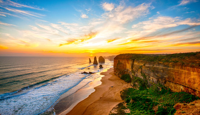 Cars driving on Great Ocean Road, Victoria, Australia    aerial view