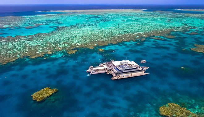 outer barrier reef pontoon platform aqerial hero