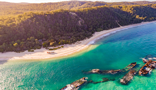 Tangalooma Shipwrecks, Brisbane Australia aerial